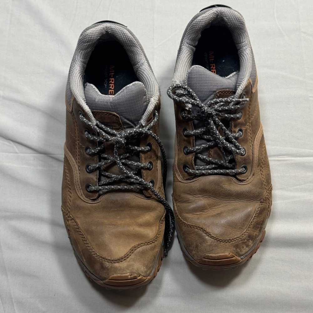Merrell Mens Brown Leather Vibram Sole Hiking Shoes Size 12 Low Top Trail Shoes